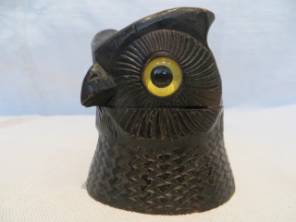 A 19th Century Black Forrest Carved Wooden Owl Inkwell 